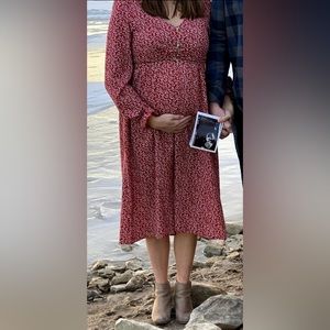 Red Floral Midi Dress